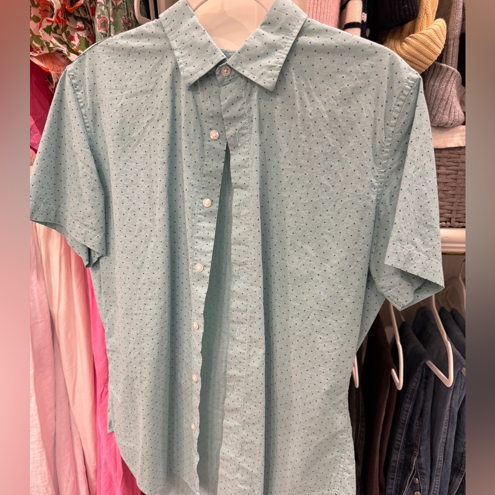 Men's Bonobos Blue Short-Sleeve Button-Down with Navy Micro Dots